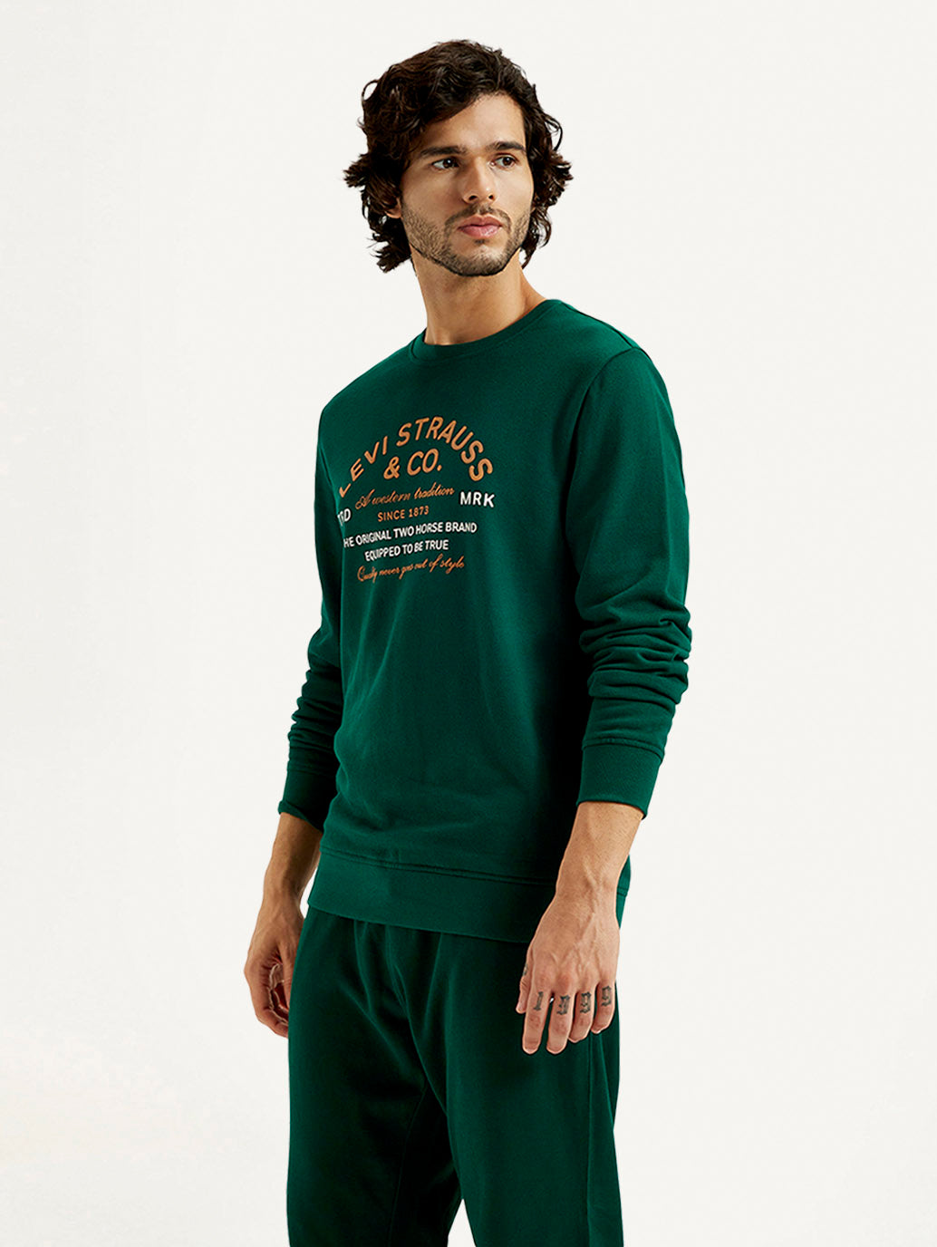 Men's Printed Round Neck Sweatshirt - Side View