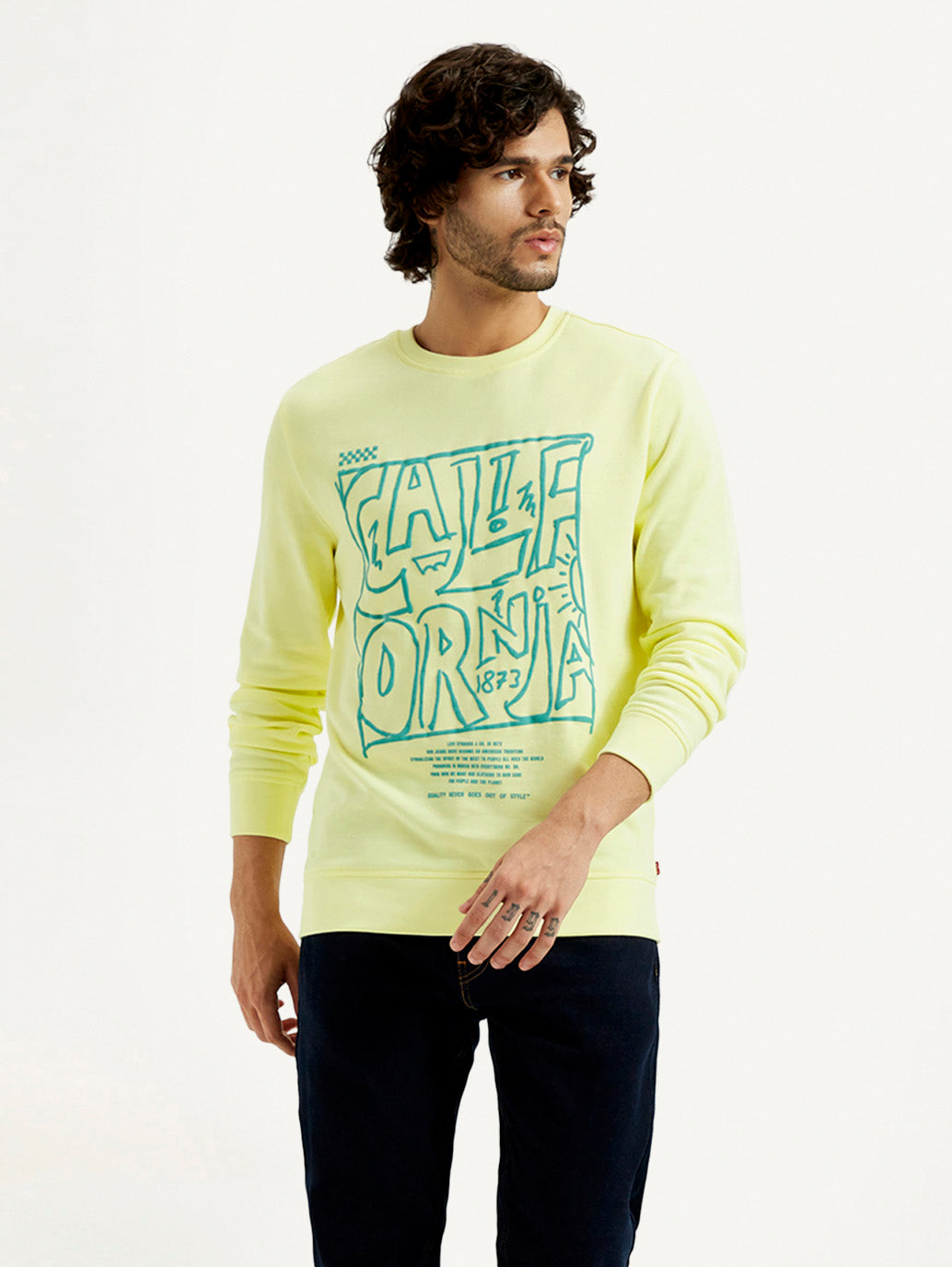 Men's Printed Round Neck Sweatshirt - Front View
