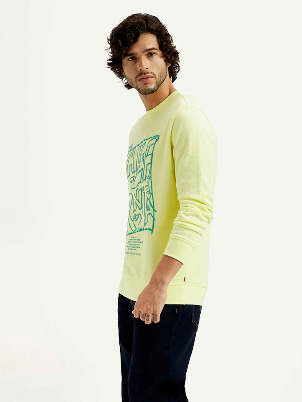 Men's Printed Round Neck Sweatshirt - Side View