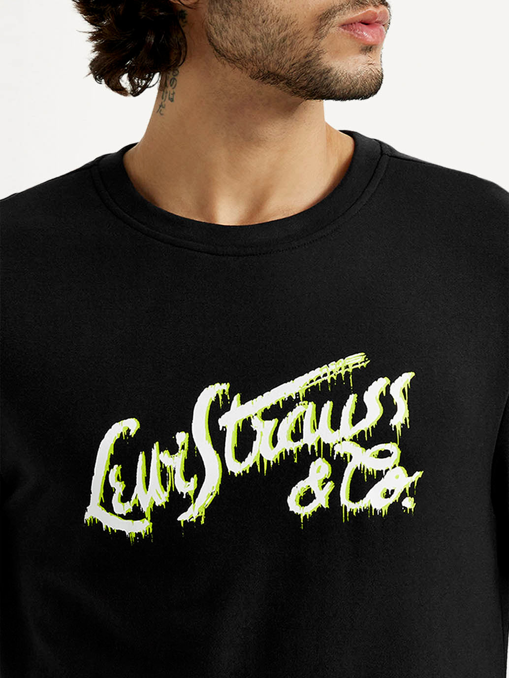 Men's Printed Round Neck Sweatshirt - Detail View