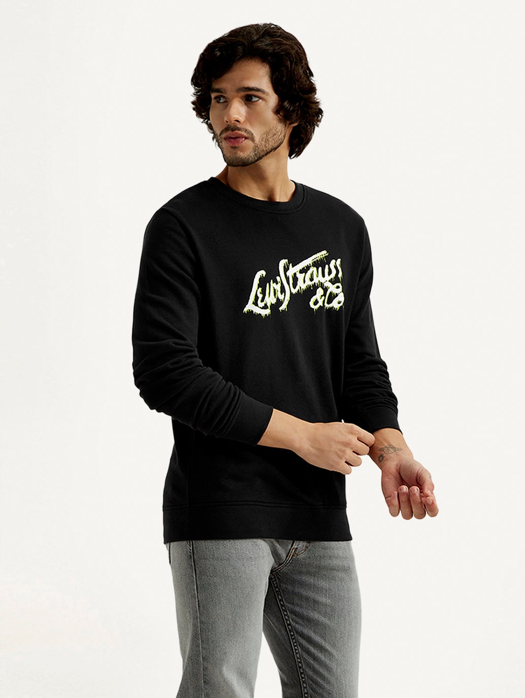 Men's Printed Round Neck Sweatshirt - Side View