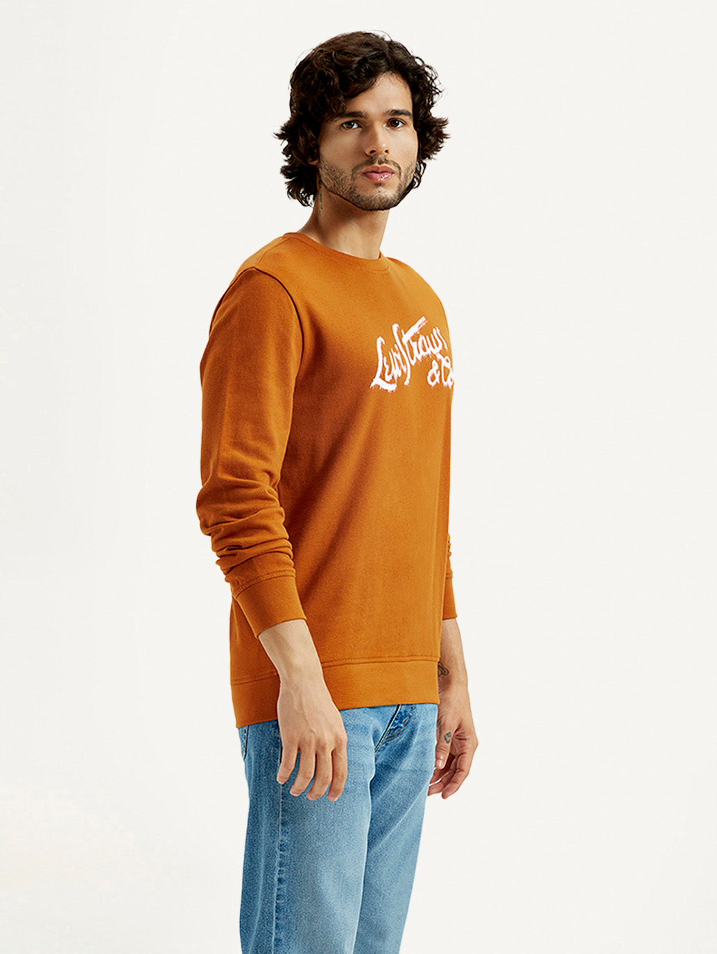 Men's Printed Round Neck Sweatshirt - Side View