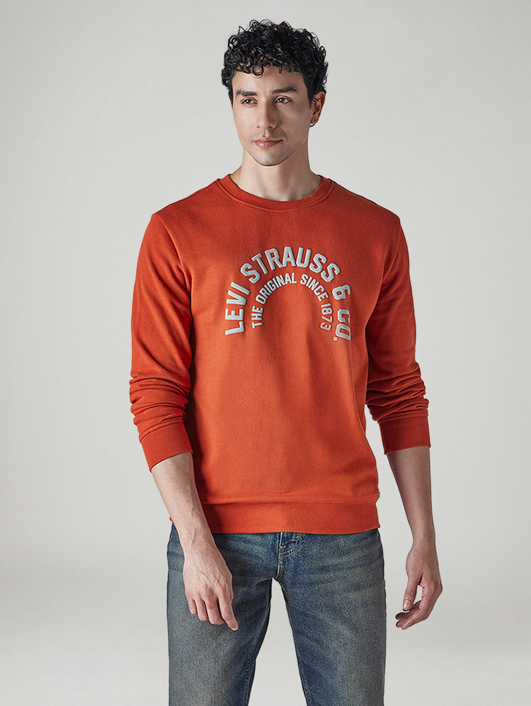 Men's Typography Printed Loose Fit Sweatshirt - Front View