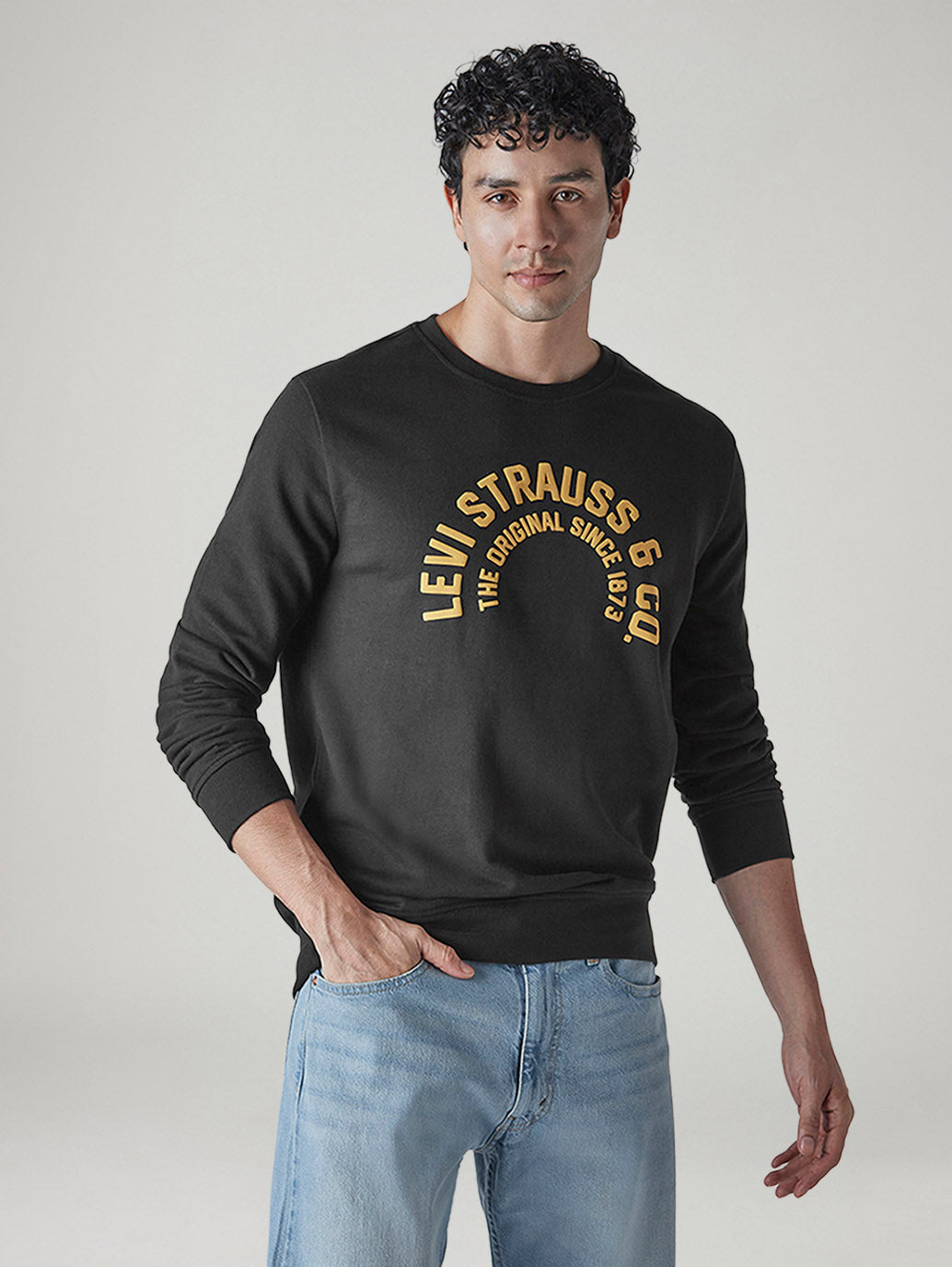 Men's Typography Printed Loose Fit Sweatshirt - Front View