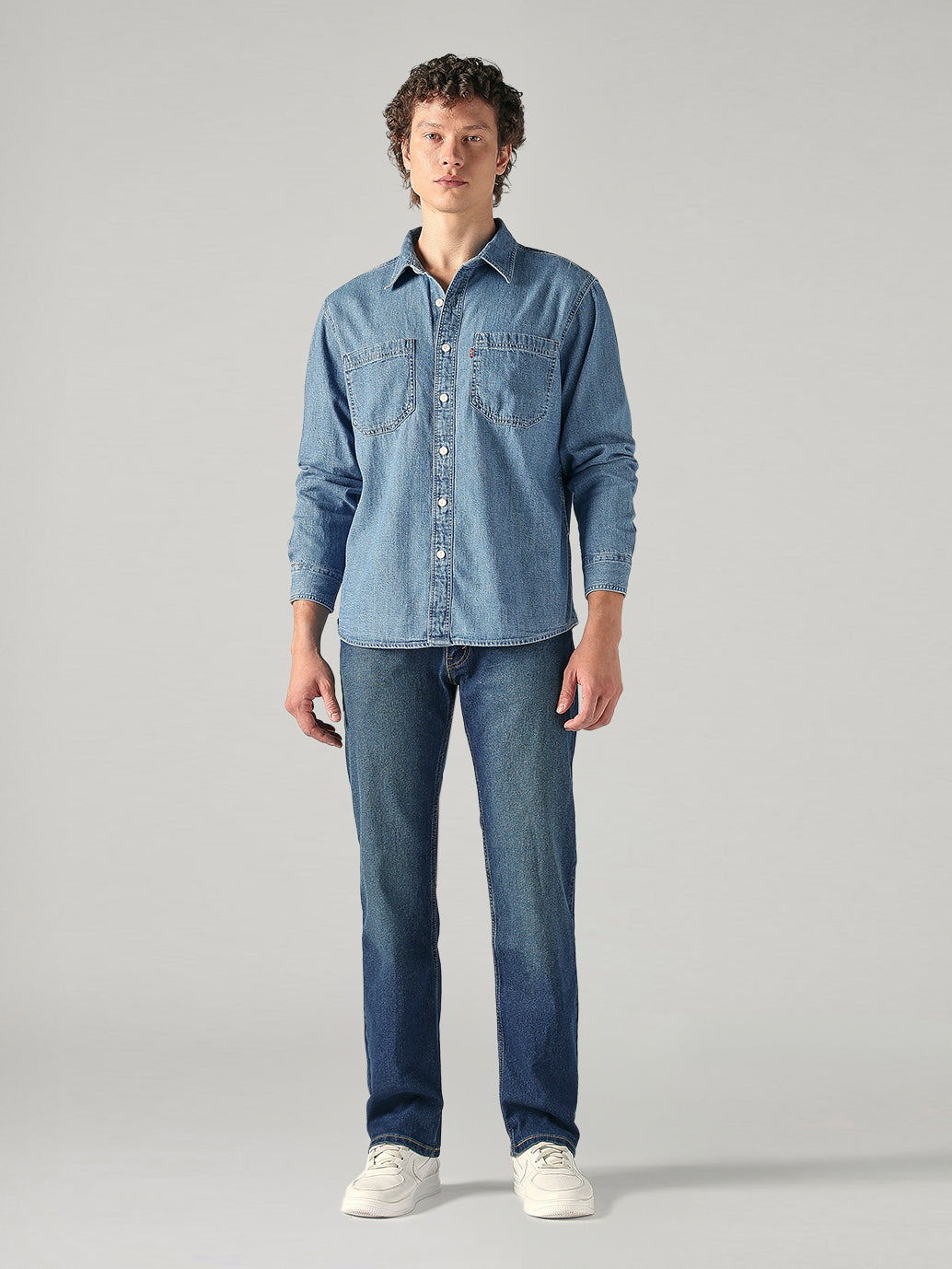 Men's Blue Solid Relaxed Fit Denim Shirt - 1bde1e45-0908-46b3-9e35-07532e5551dd View