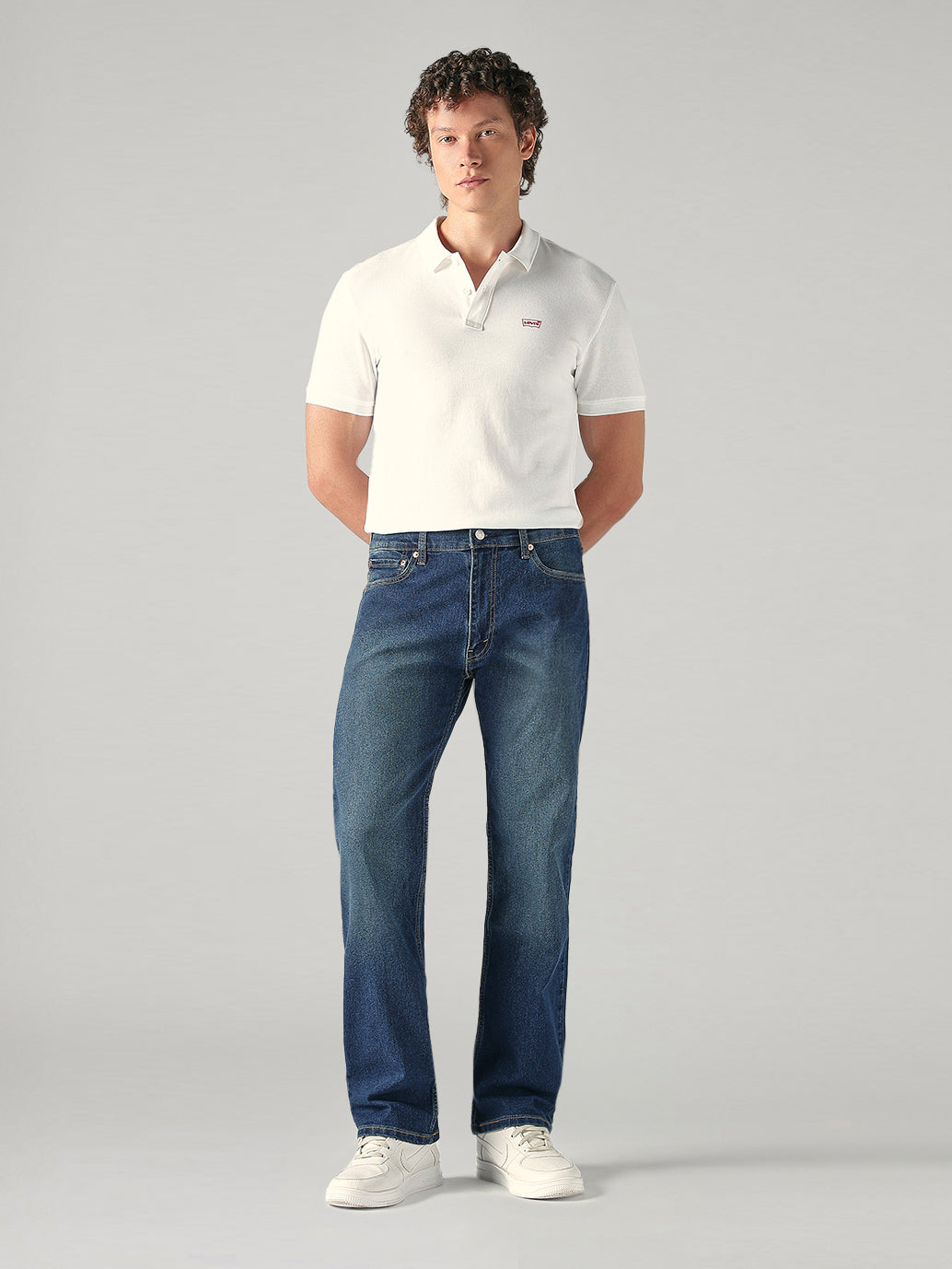 Men's 555 Blue Relaxed Straight Fit Mid Rise Jeans