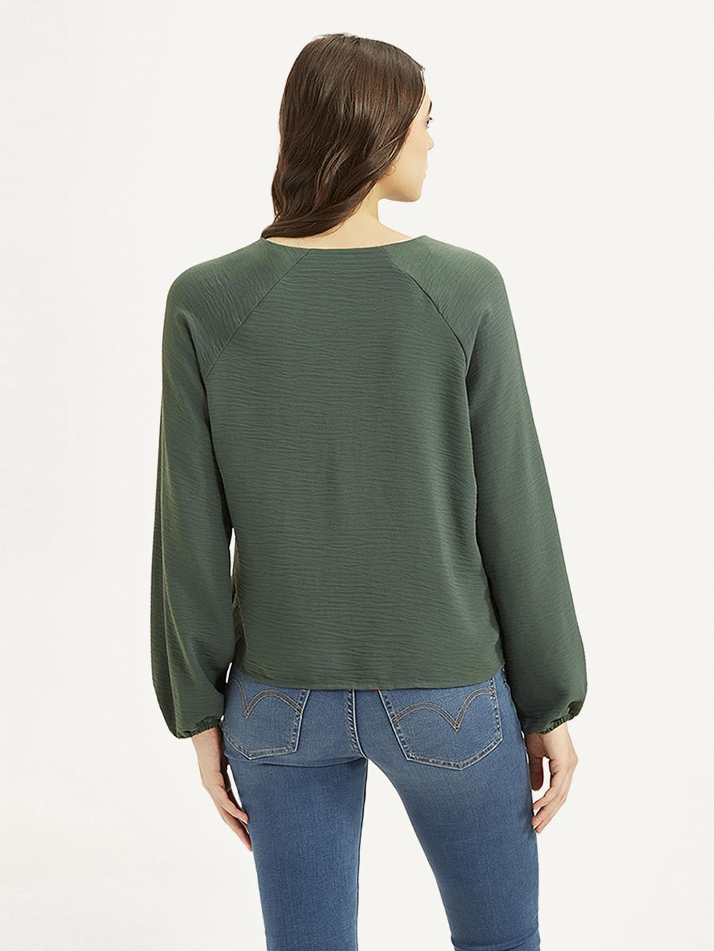 Women's Textured Dark Green V-Neck Top - 5c396e7a37e98bed70be038c9eac7941 View