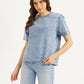 Women's Solid Light Blue Round Neck Denim Top - 5d4dfd9bcd9949b3fe22f3a9f9b15c82 View
