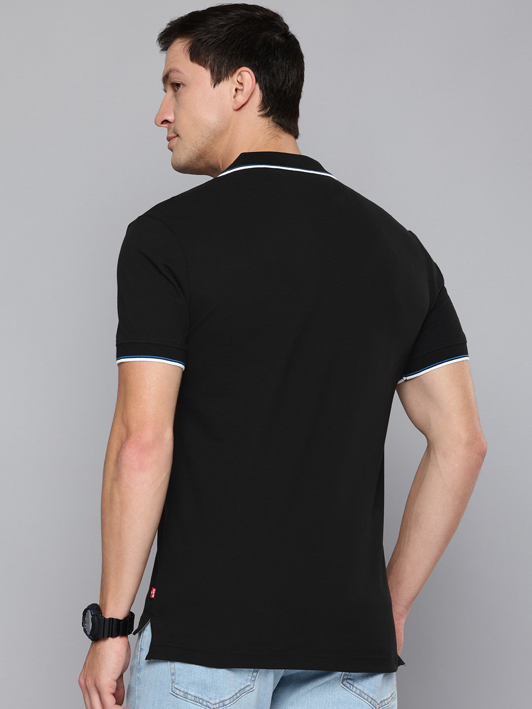 Men's Solid Navy Blue Slim Fit Polo T-shirt - 5f16e1ca-8e2f-4aa6-bb26-4c906c31882f1732696015295-Mens-Solid-Slim-Fit-Polo-T-shirt-4261732696014885-4 View