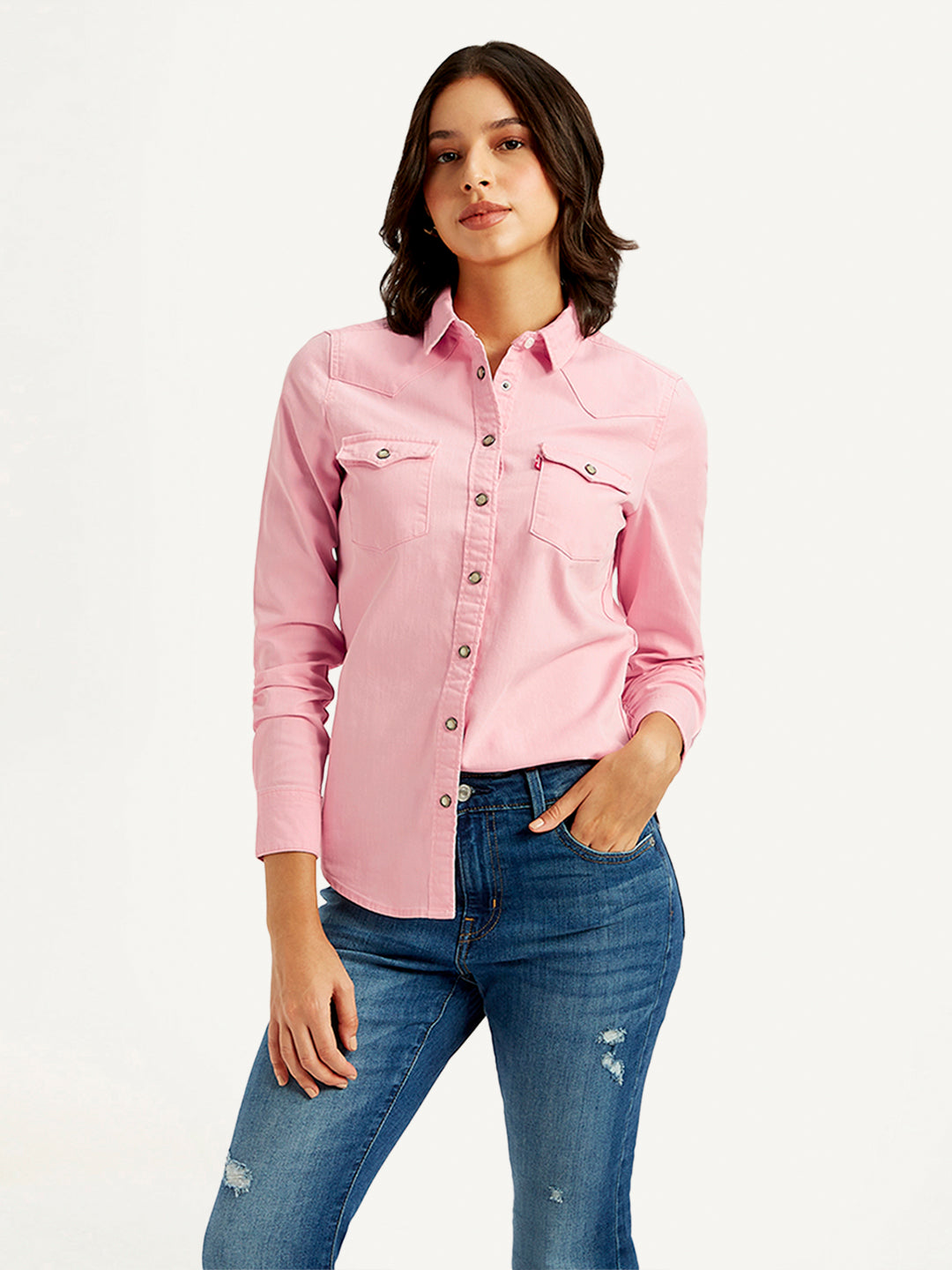 Women's Solid Spread Collar Shirt - 616bf6c46b0b6634deb38871ff422077 View