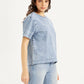 Women's Solid Light Blue Round Neck Denim Top - 6178eb3f25a44b6b1ebbe02eae740bf6 View