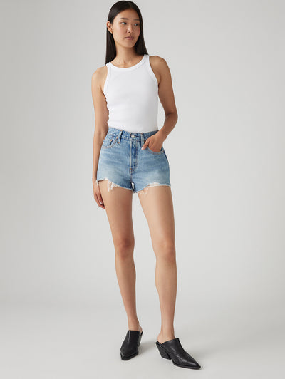 Women's 501 Mid Rise Blue Straight Fit Shorts