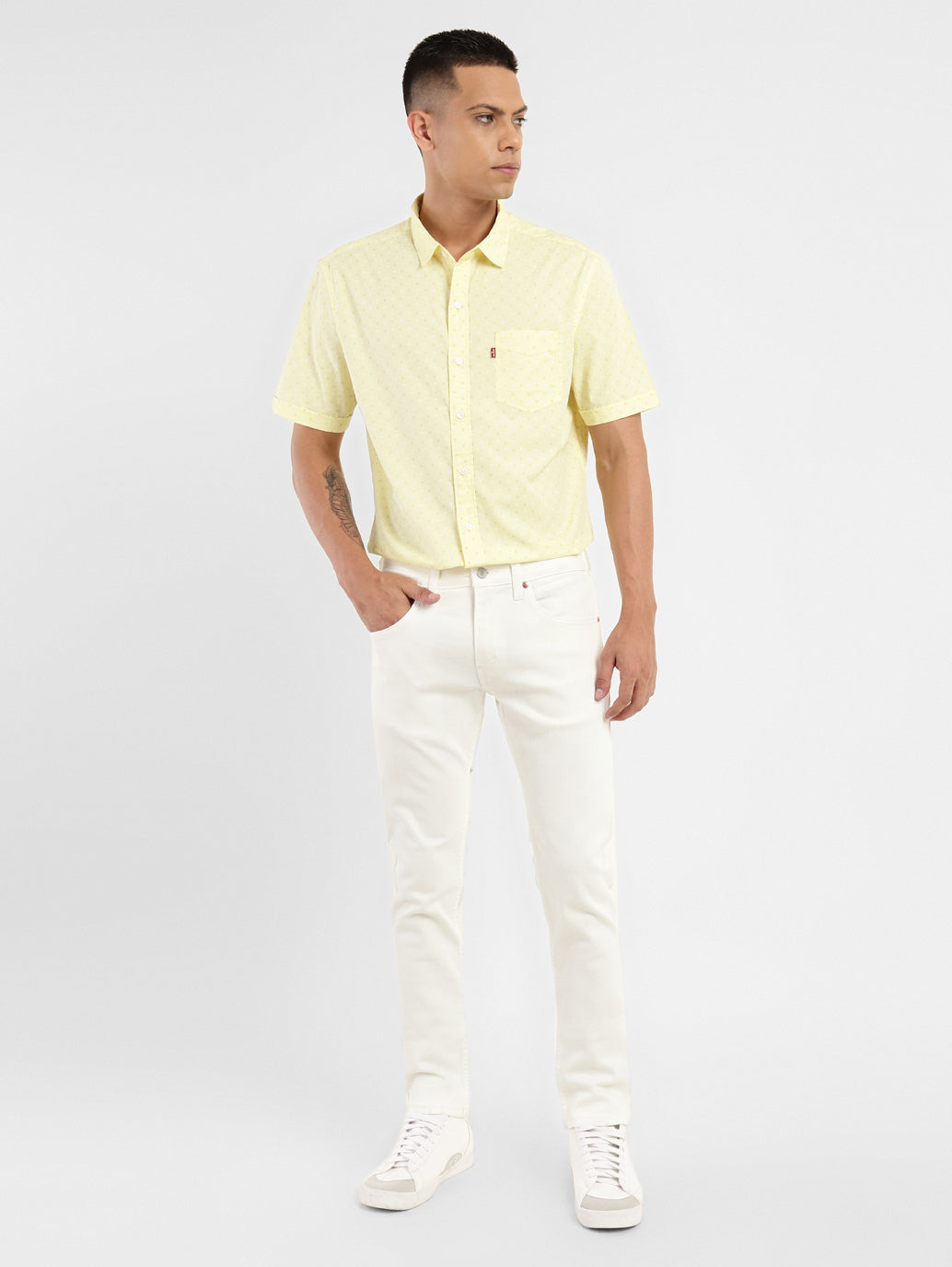 Men's 65504 White Skinny Fit Mid Rise Jeans