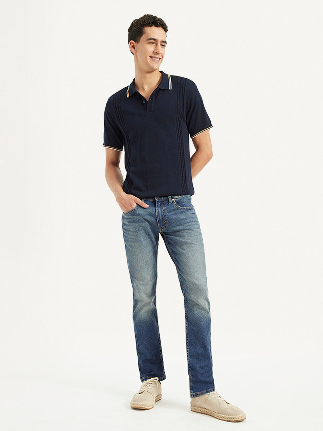 Men's 65504 Blue Skinny Fit Mid Rise Jeans - Front View