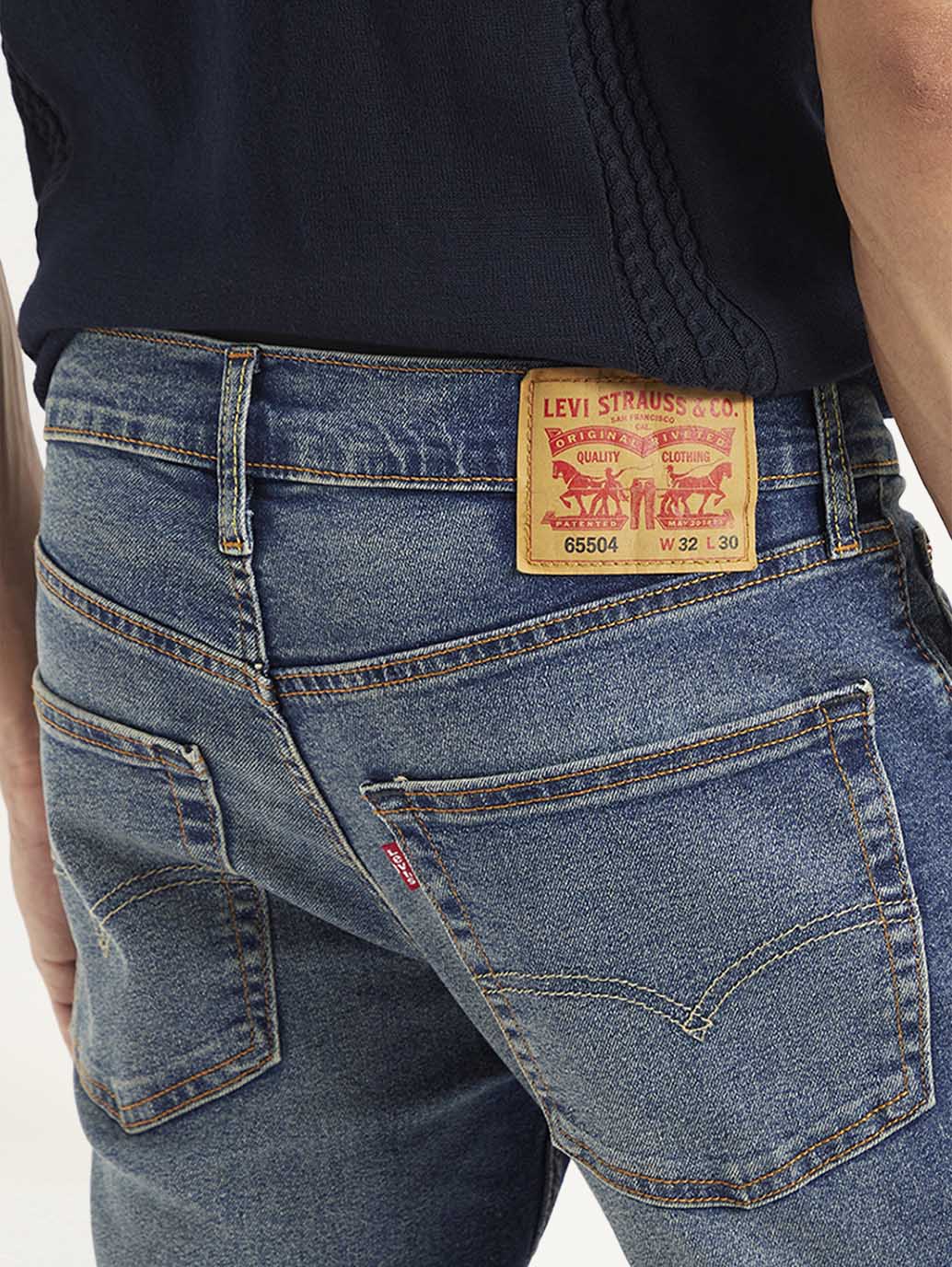 Men's 65504 Blue Skinny Fit Mid Rise Jeans - Detail View