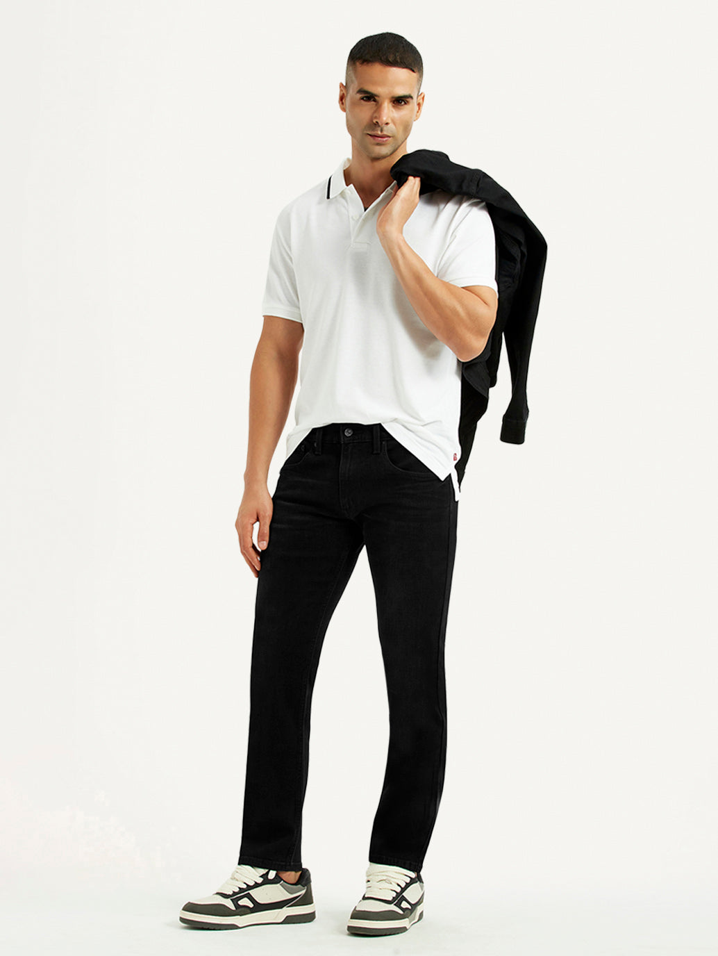 Men's 65504 Black Skinny Fit Mid Rise Jeans - Styleshot View