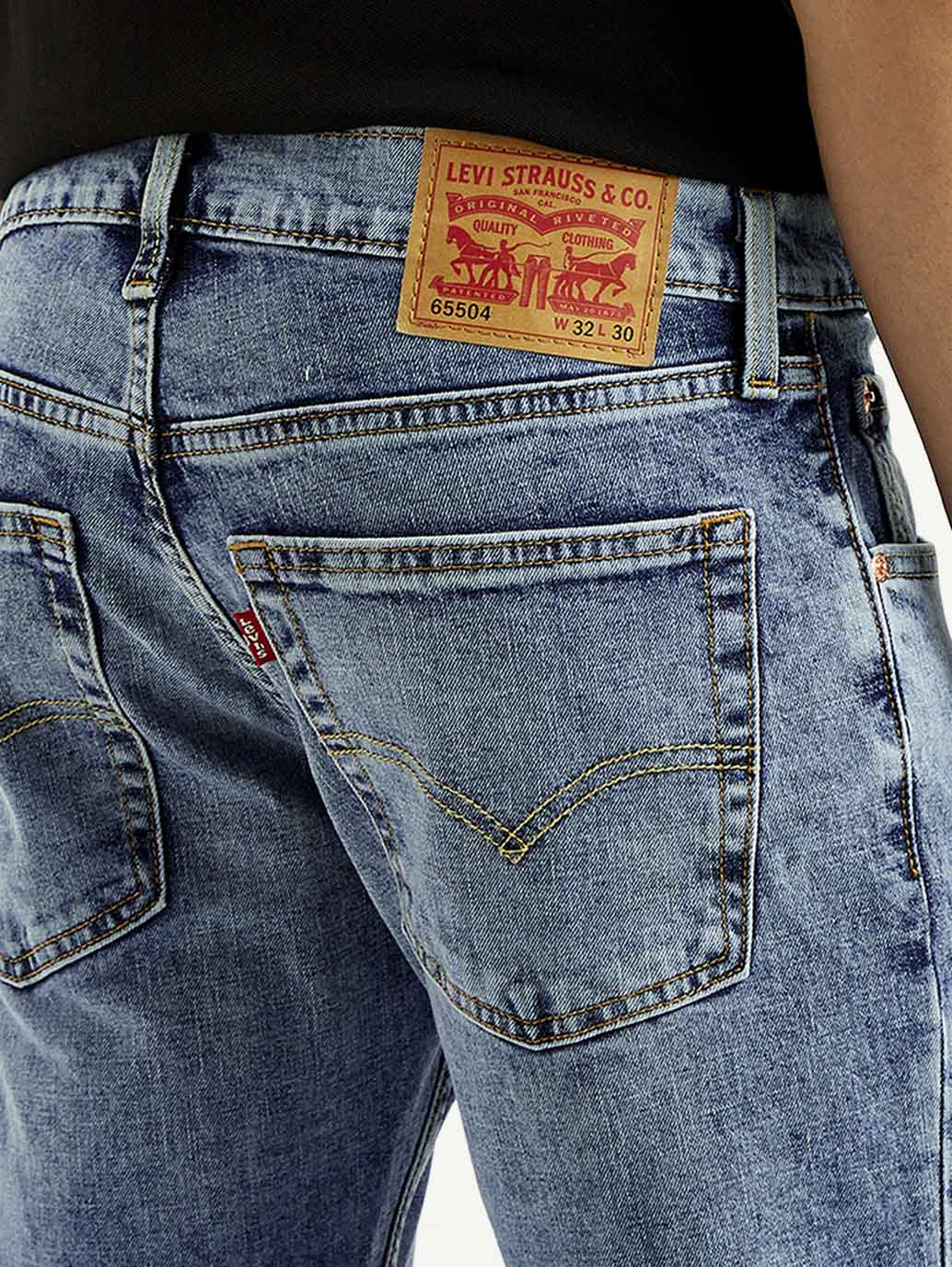 Men's 65504 Light Blue Skinny Fit Mid Rise Jeans - Detail View