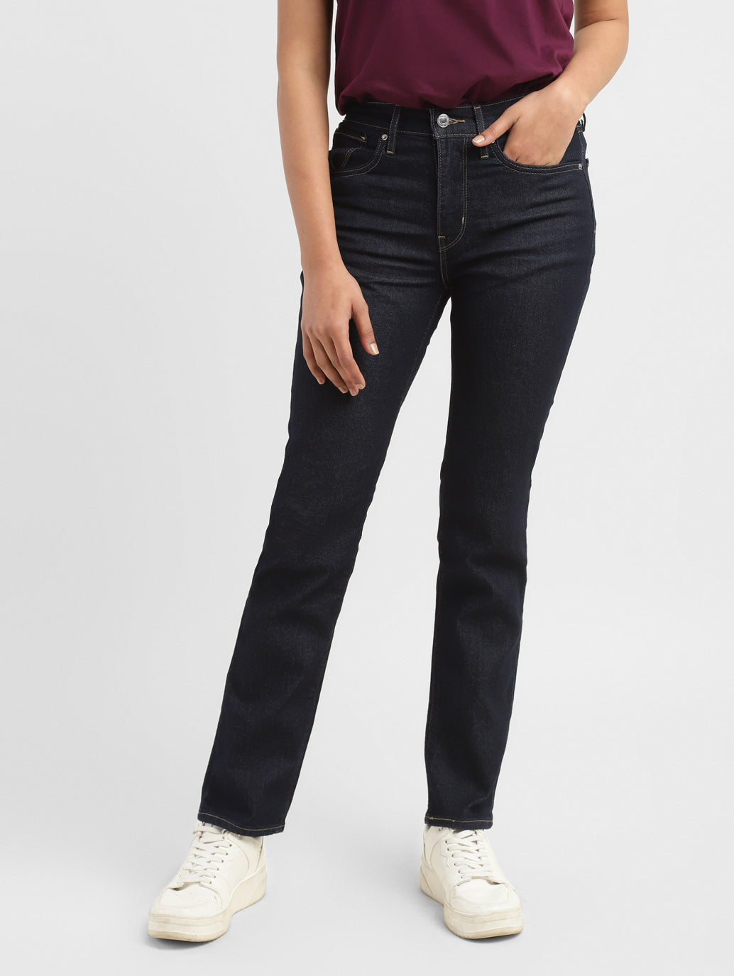 Women's 724 Navy Blue Straight Fit High Rise Jeans