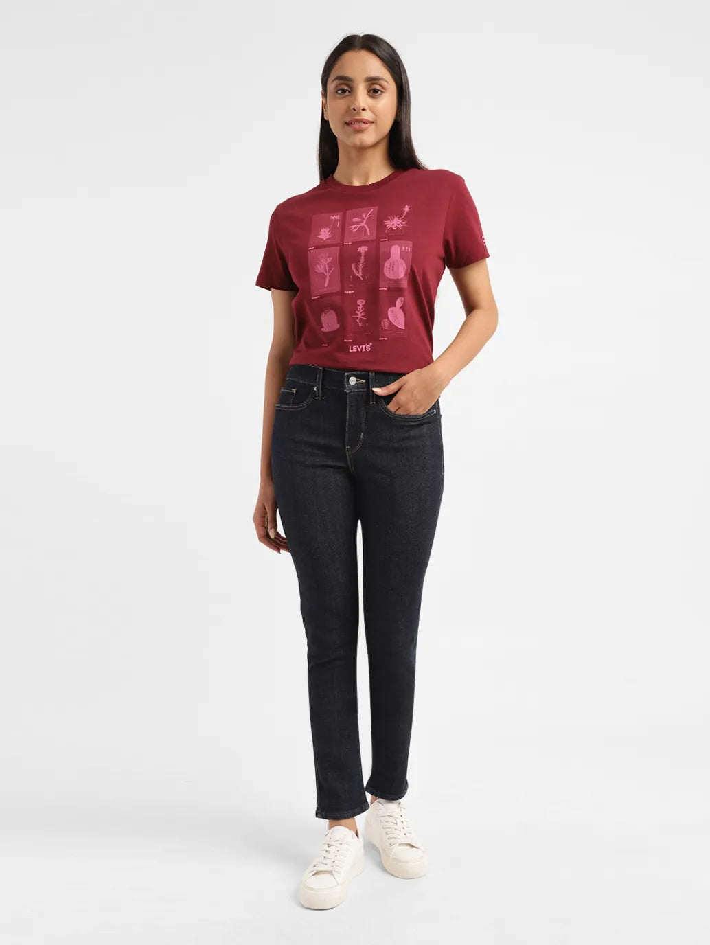 Women's 724 Navy Blue Slim Straight Fit High Rise Jeans