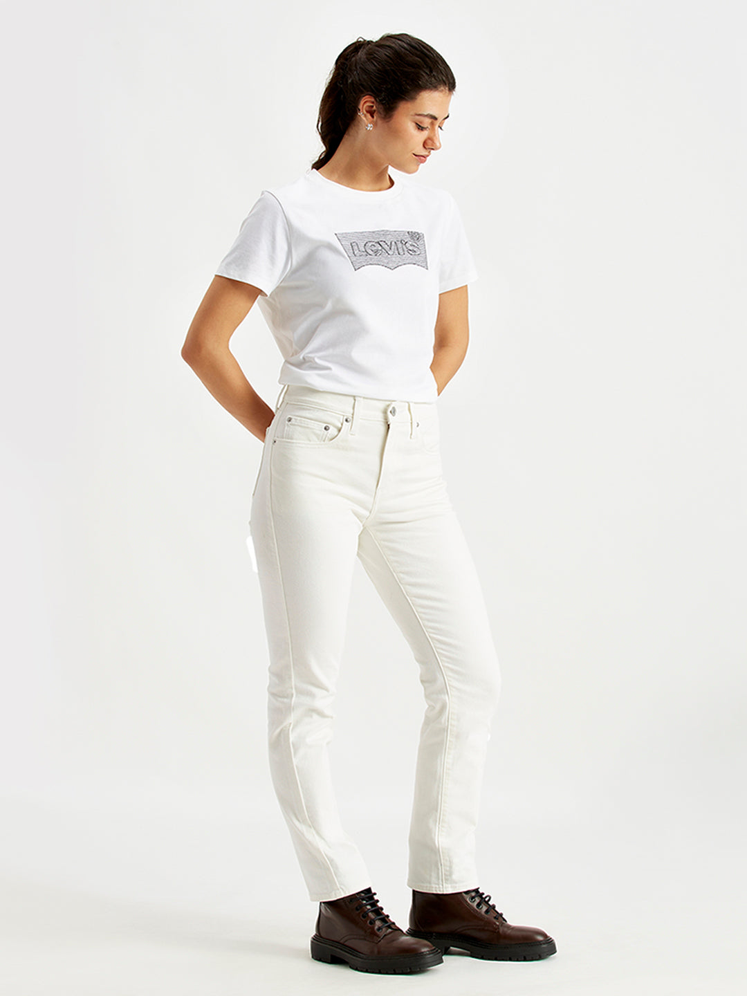 Women's High Rise 724 Slim Straight Fit White Jeans