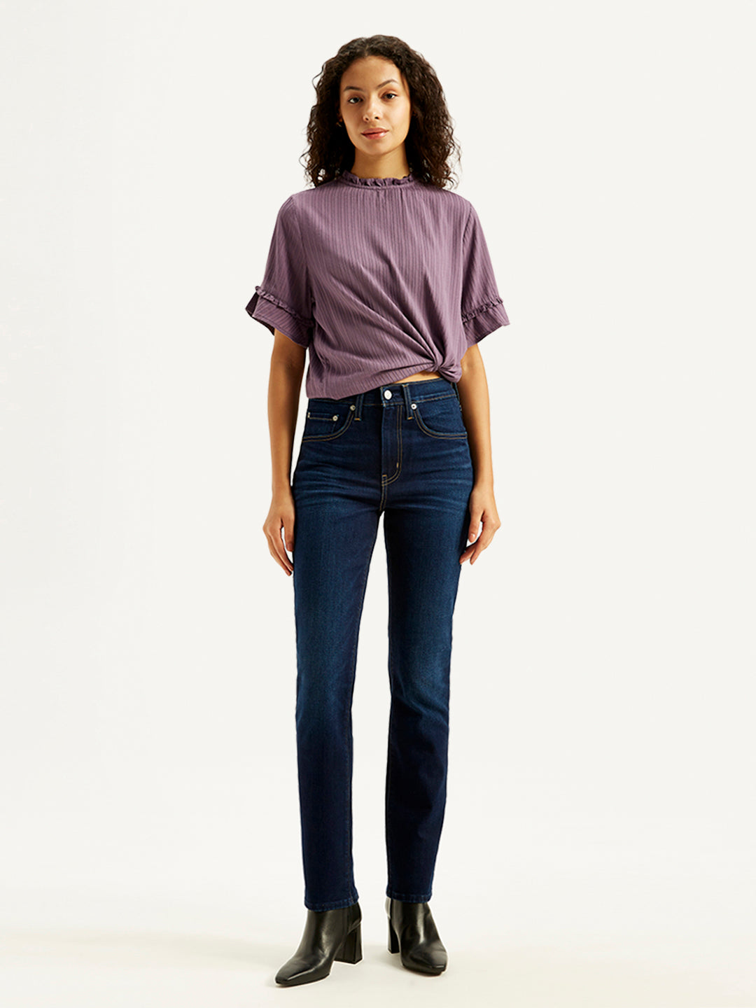 Women's 724 Navy Blue Slim Straight Fit High Rise Jeans