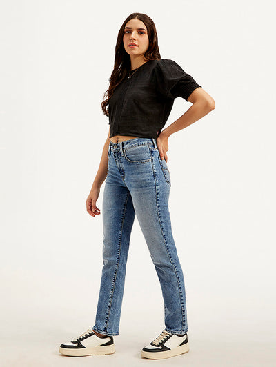Women's 724 Blue Straight Fit High Rise Jeans