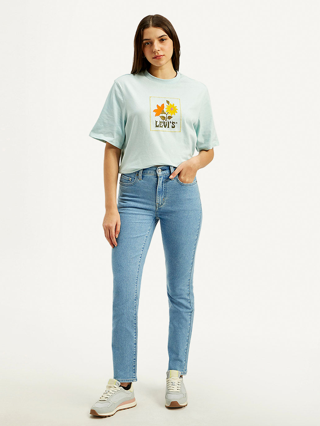 Women's 724 Blue Slim Straight Fit High Rise Jeans - Front View