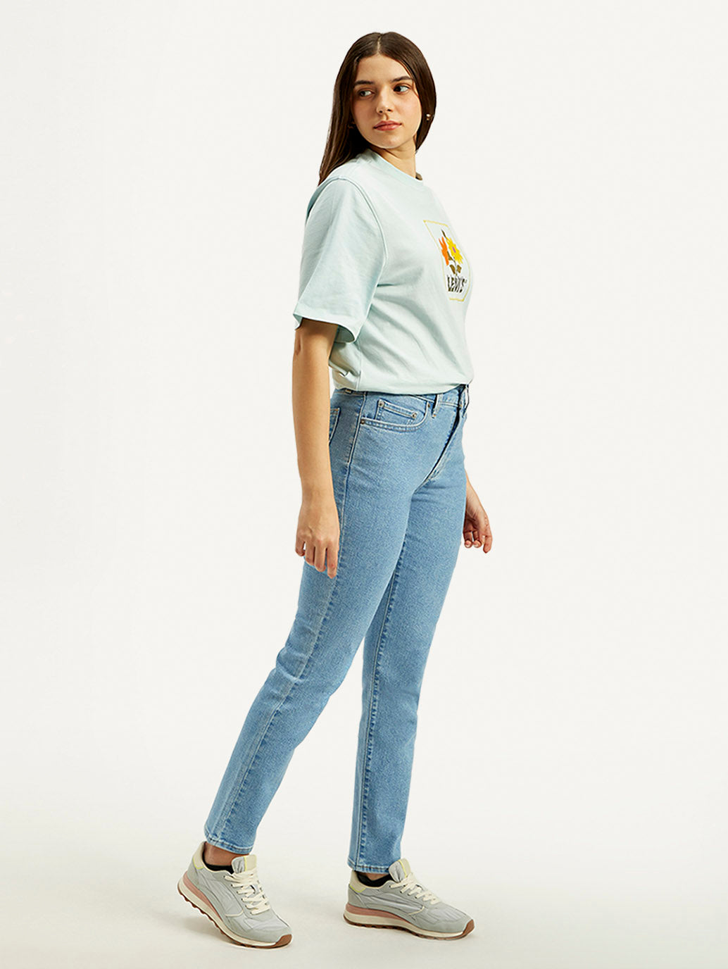 Women's 724 Blue Slim Straight Fit High Rise Jeans - Side View