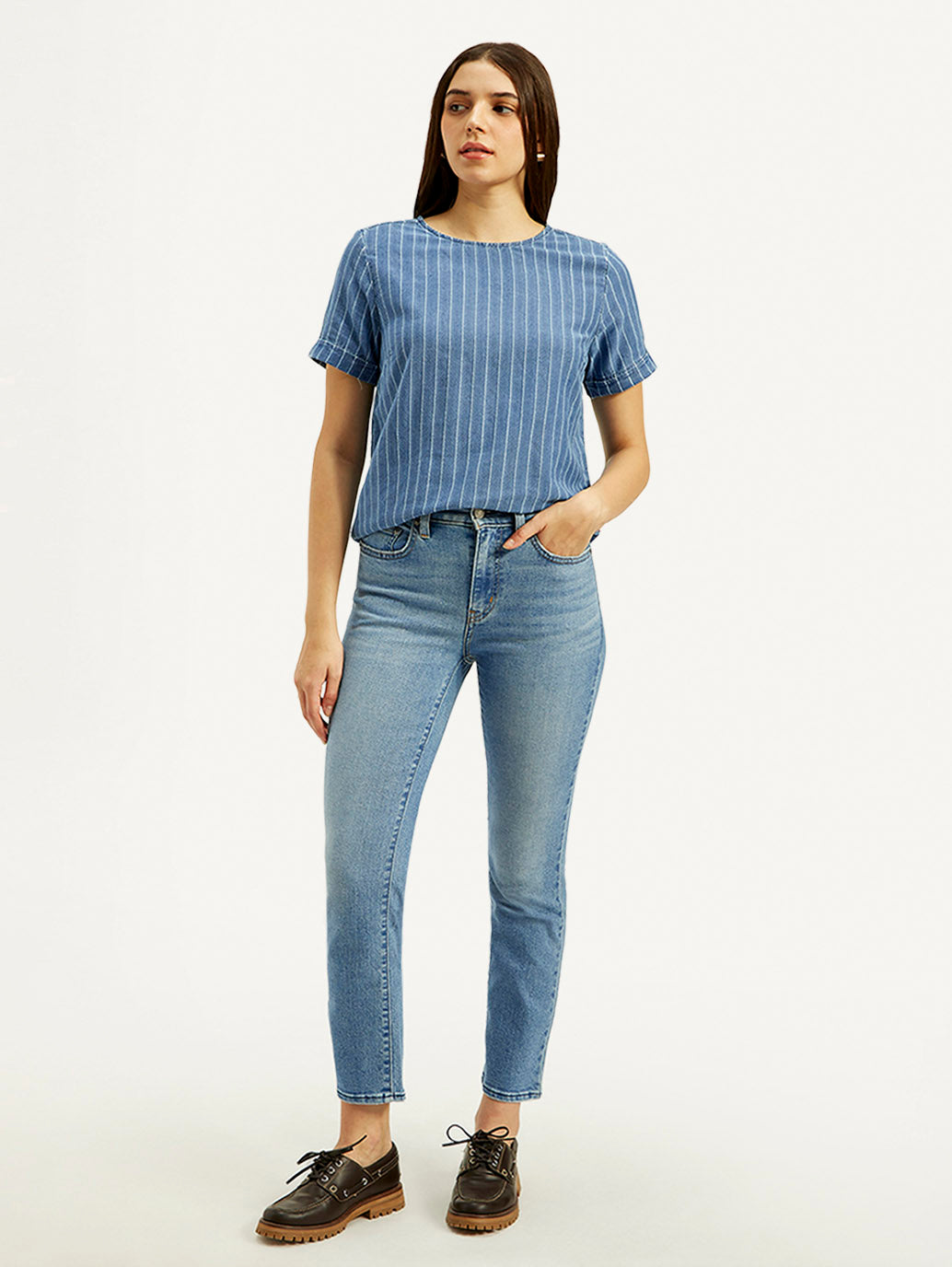 Women's 724 Light Blue Slim Straight Fit High Rise Jeans - Front View