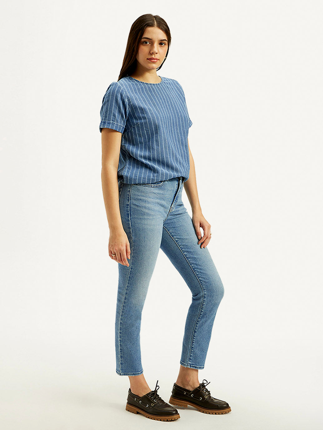 Women's 724 Light Blue Slim Straight Fit High Rise Jeans - Side View