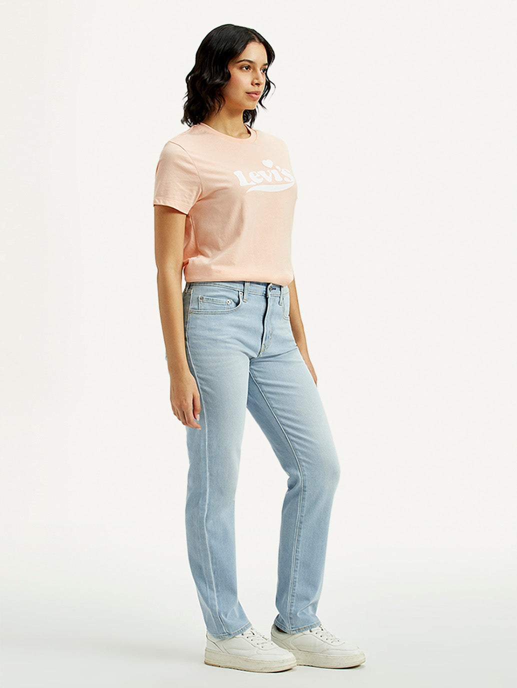 Women's 724 Light Indigo Slim Straight Fit High Rise Jeans - Side View