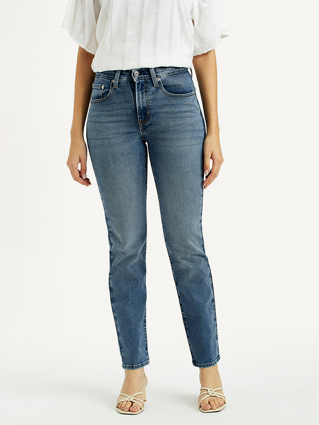Women's 724 Med Indigo Slim Straight Fit High Rise Jeans - Front View