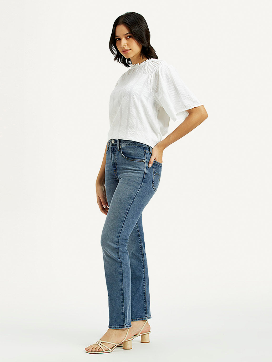 Women's 724 Med Indigo Slim Straight Fit High Rise Jeans - Side View