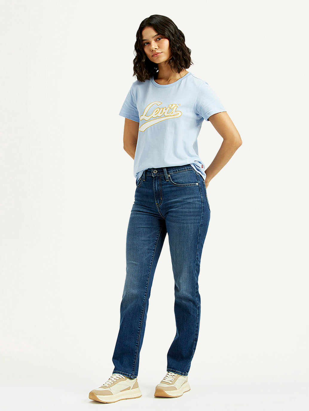 Women's 724 Blue Slim Straight Fit High Rise Jeans - Styleshot View