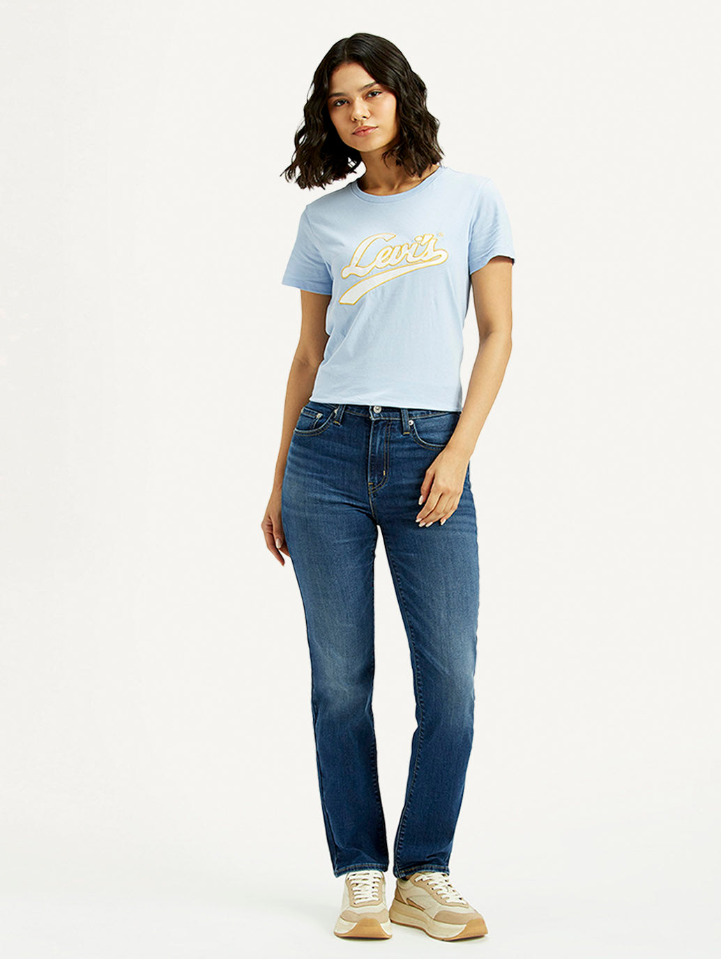 Women's 724 Blue Slim Straight Fit High Rise Jeans - Front View