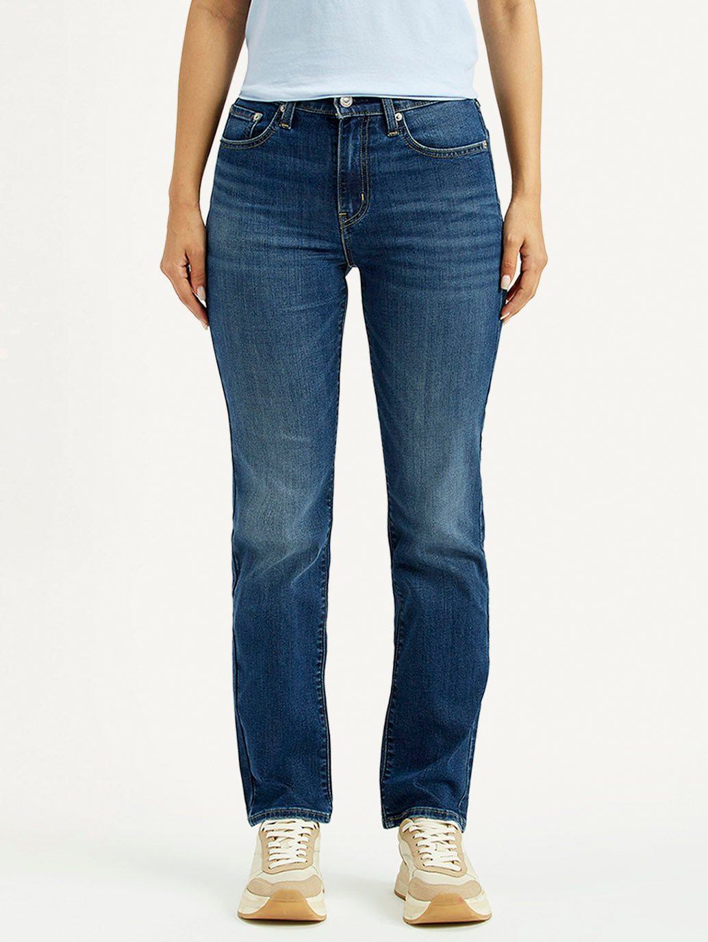 Women's 724 Blue Slim Straight Fit High Rise Jeans - Front View
