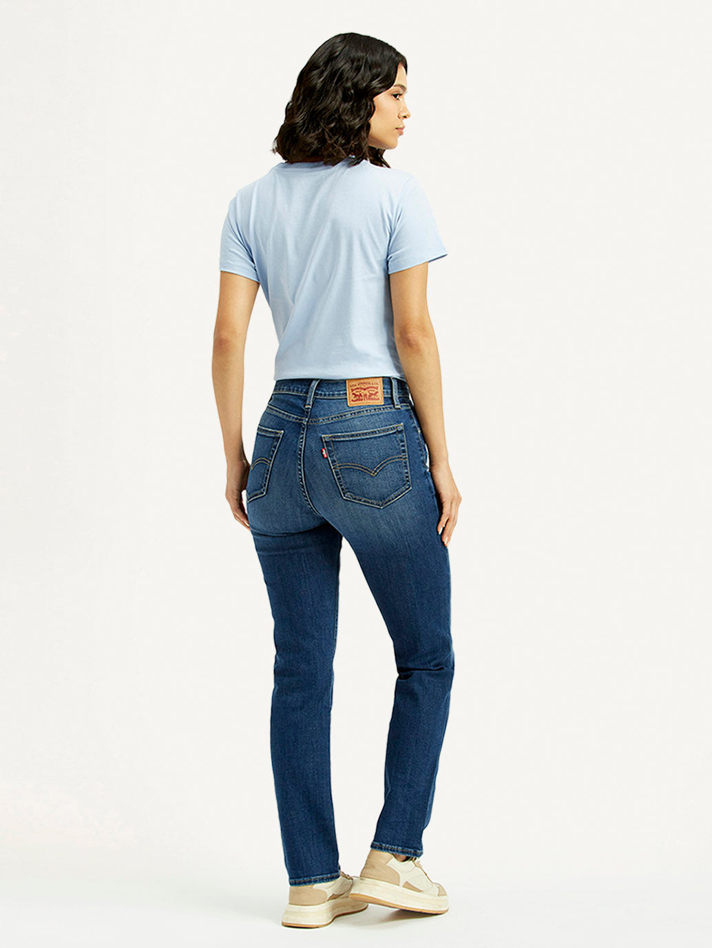 Women's 724 Blue Straight Fit High Rise Jeans - Back View
