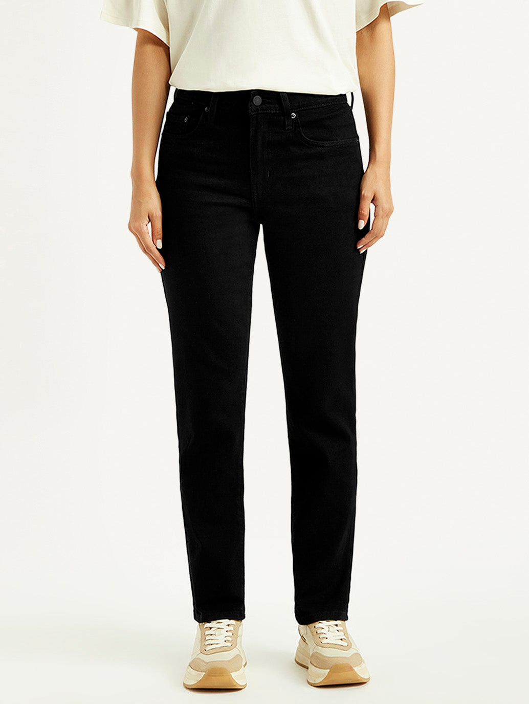Women's 724 Black Slim Straight Fit High Rise Jeans - Front View