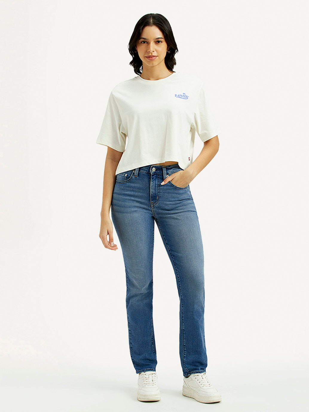 Women's 724 Med Indigo Slim Straight Fit High Rise Jeans - Front View