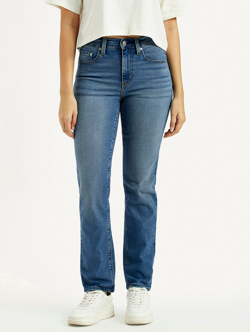 Women's 724 Med Indigo Slim Straight Fit High Rise Jeans - Front View
