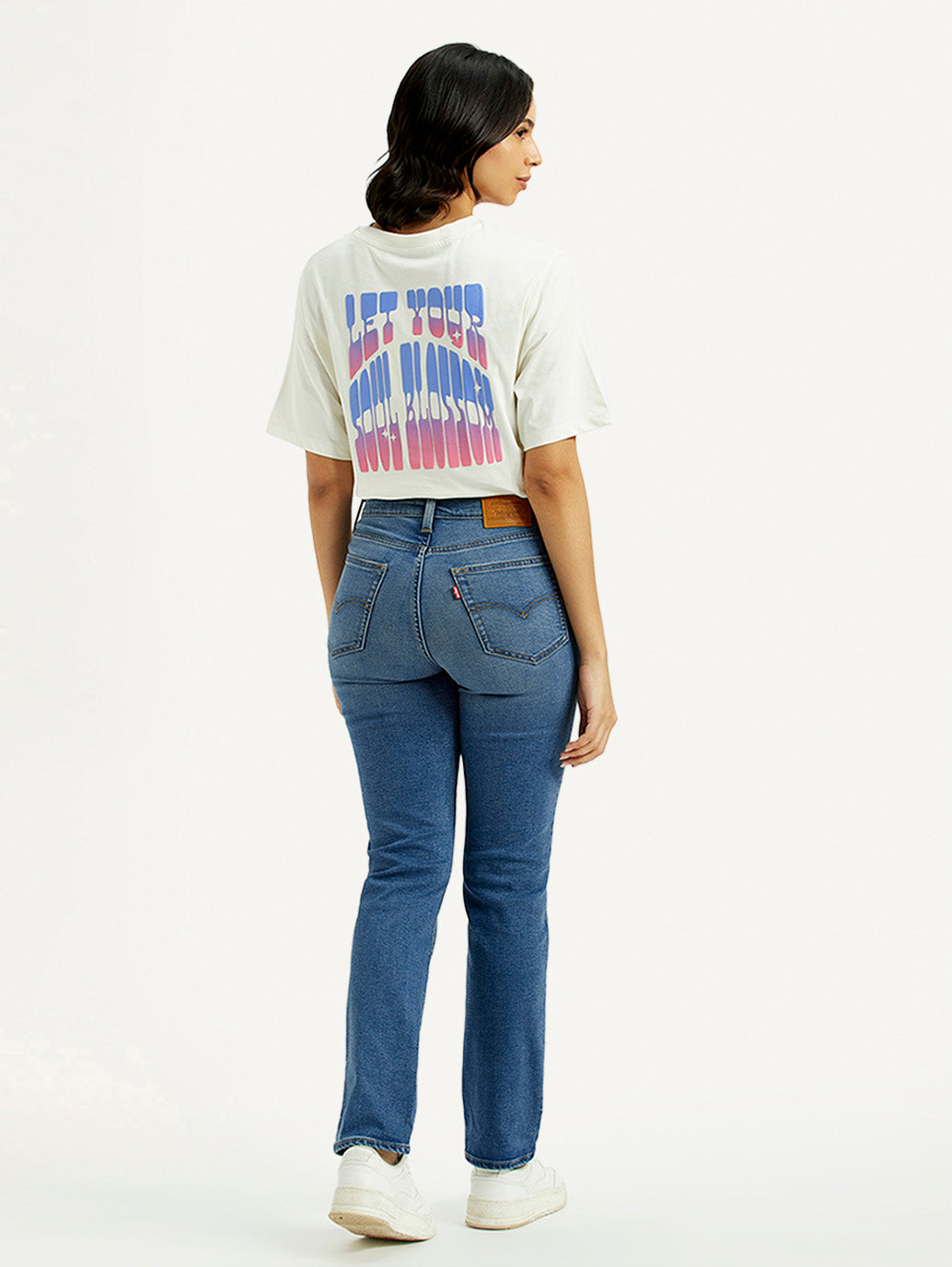 Women's 724 Med Indigo Slim Straight Fit High Rise Jeans - Back View