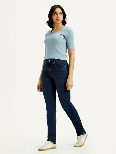 levi's Women's 724 Dark-Blue Straight Fit High Rise Jeans-picture-15