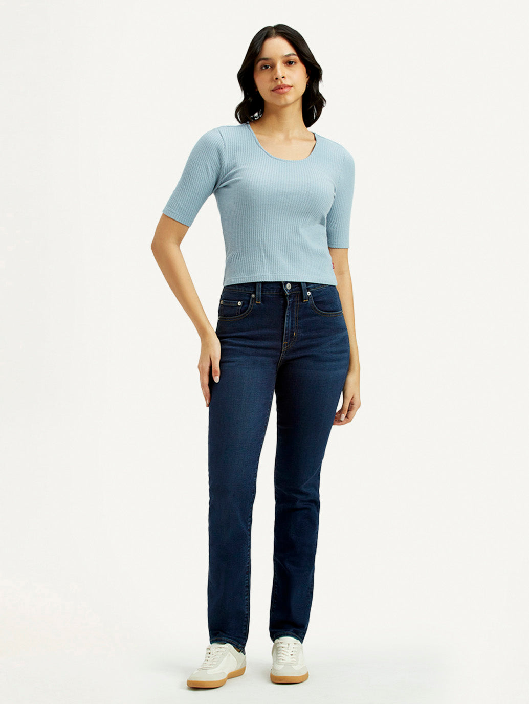Women's 724 Dark-Blue Slim Straight Fit High Rise Jeans - Front View