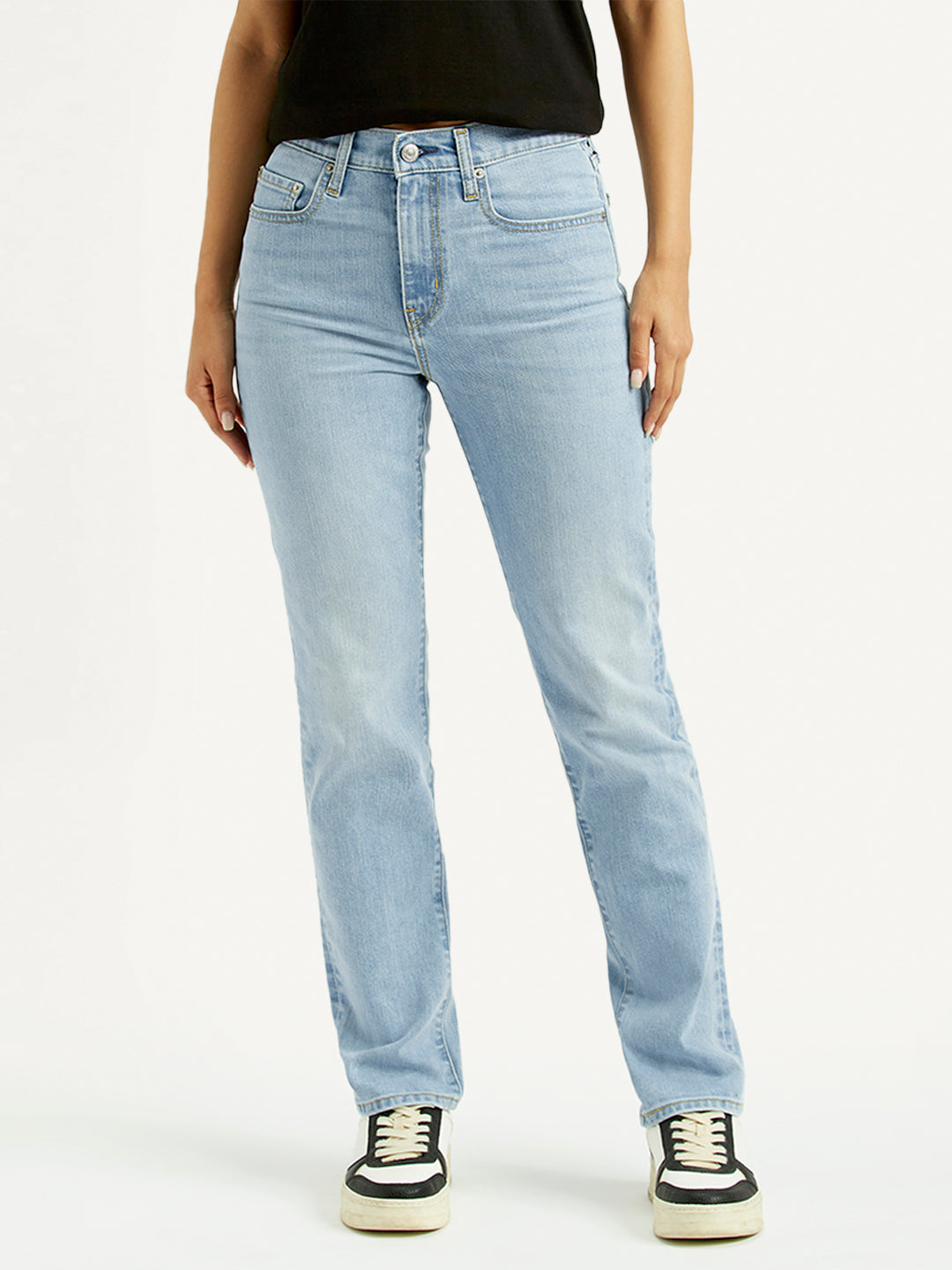 Women's 724 Light Blue Slim Straight Fit High Rise Jeans - Front View