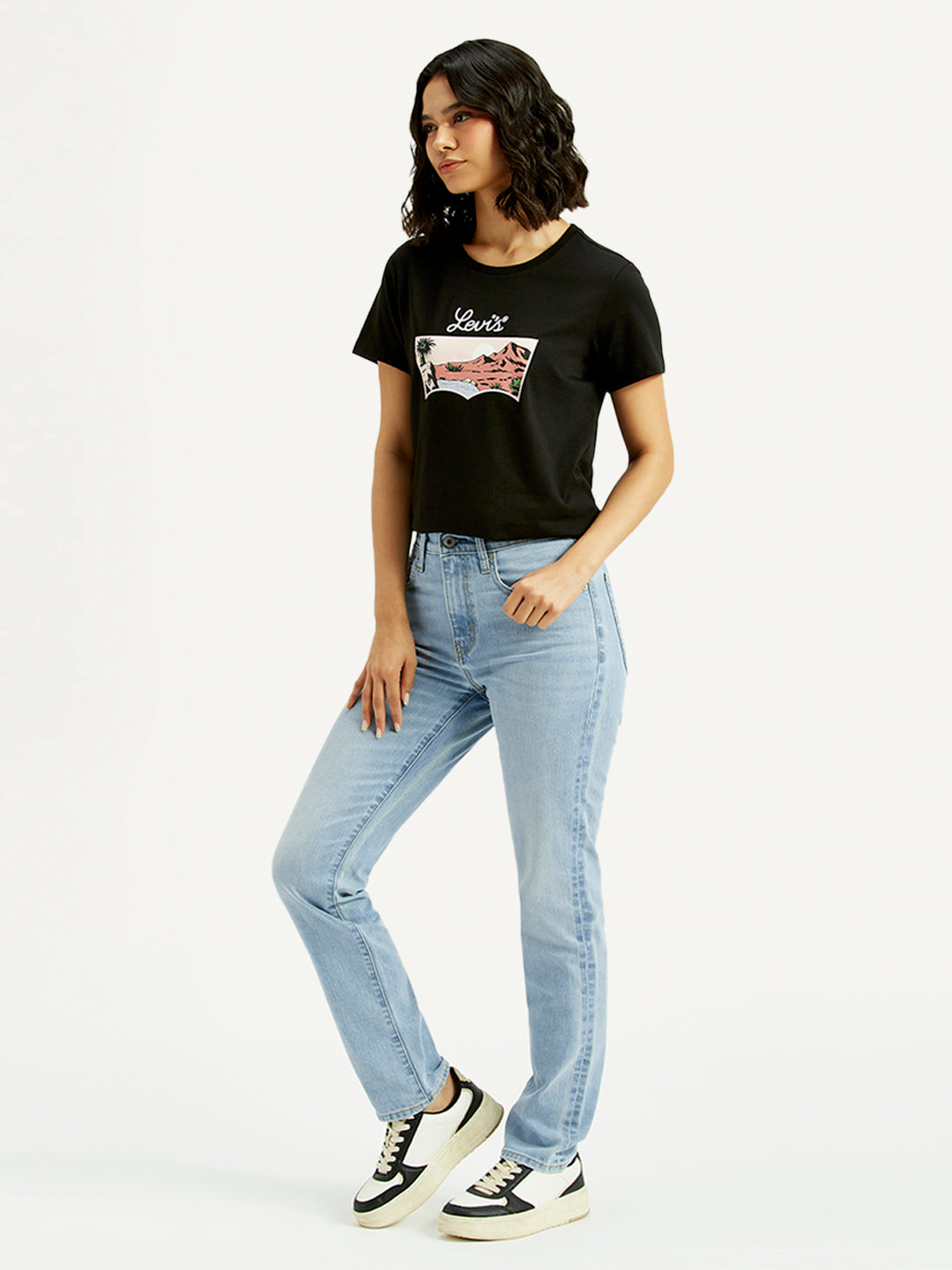 Women's 724 Light Blue Slim Straight Fit High Rise Jeans - Side View
