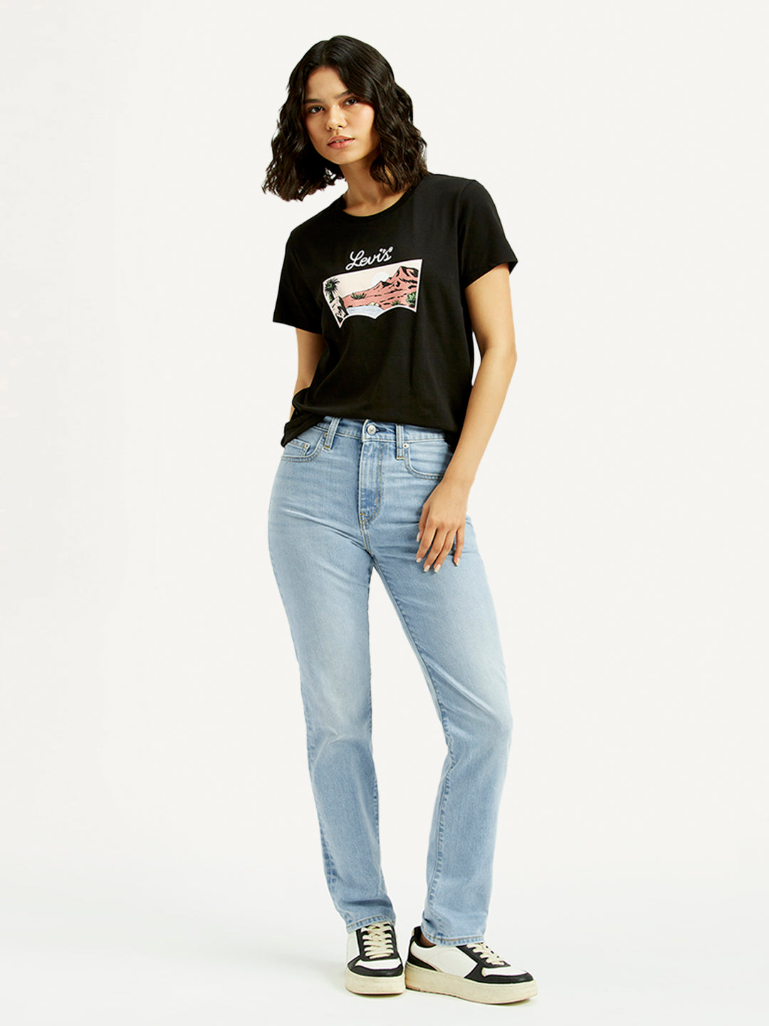 Women's 724 Light Blue Slim Straight Fit High Rise Jeans - Styleshot View