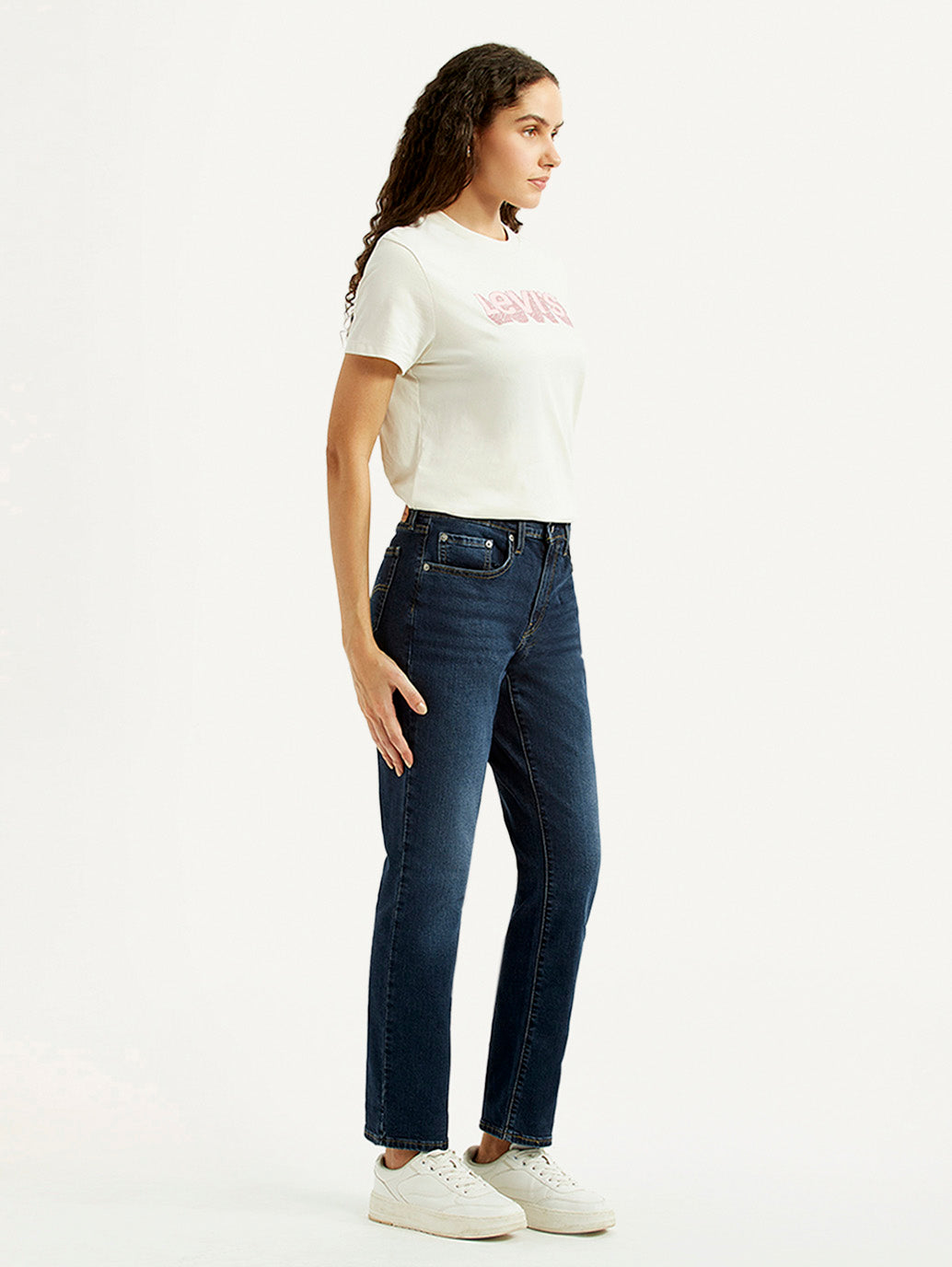 Women's 724 Navy Slim Straight Fit Mid Rise Jeans - Side View
