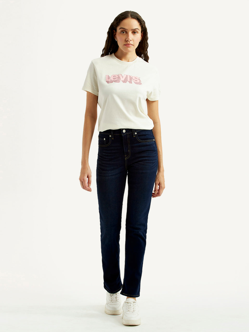 Women's 724 Dark Blue Slim Straight Fit High Rise Jeans - Front View