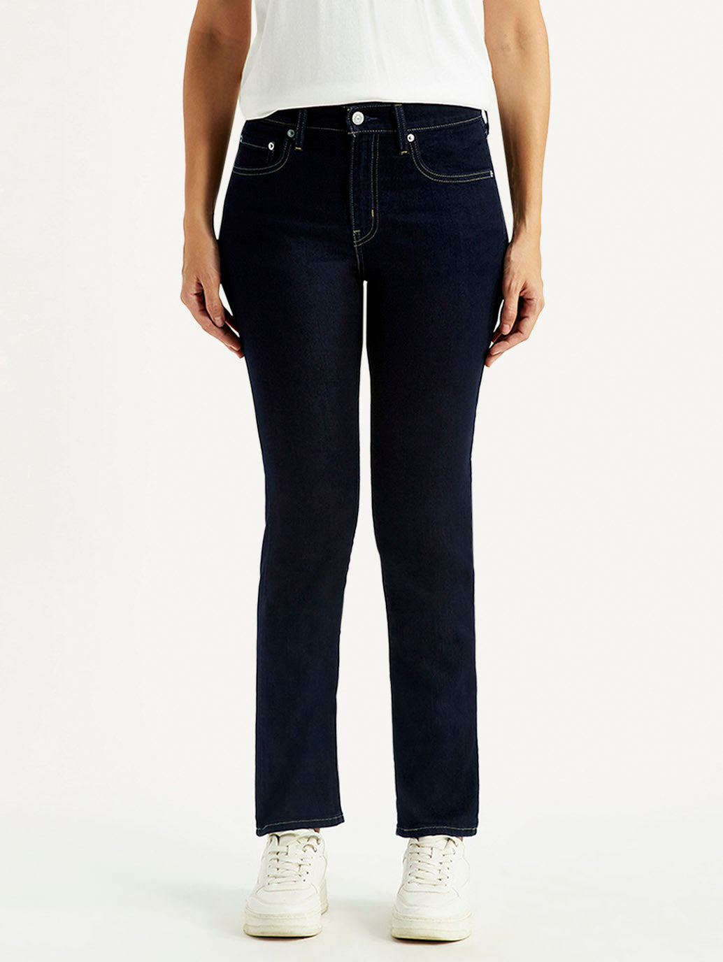 Women's 724 Navy Straight Fit High Rise Jeans - Front View