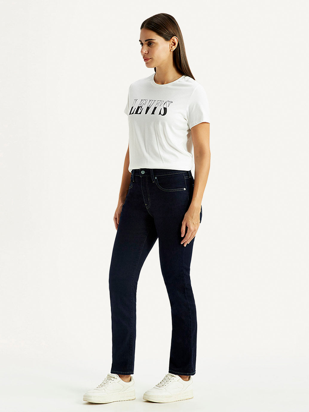 Women's 724 Navy Straight Fit High Rise Jeans - Side View